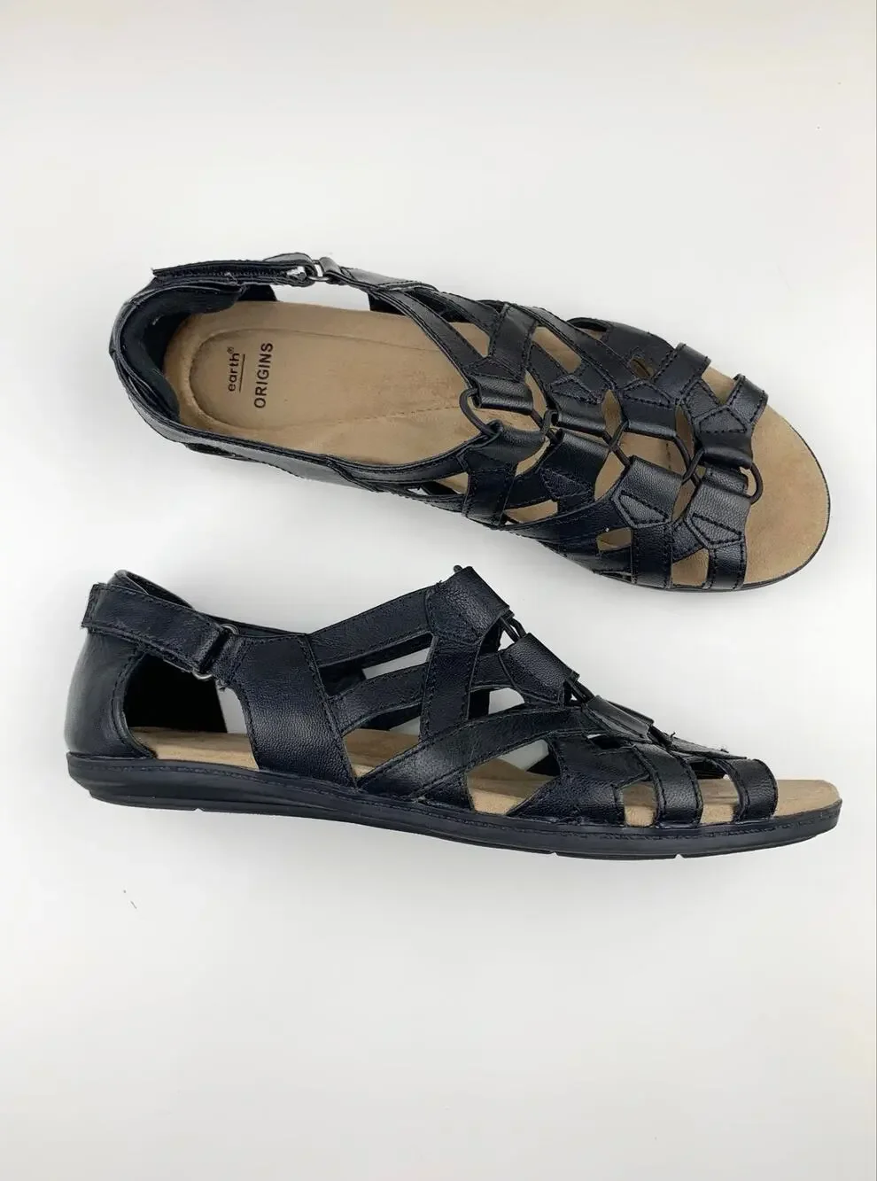 Earth Origins Belle Bridget Gladiator Sandals Black Leather Comfort Women's 10